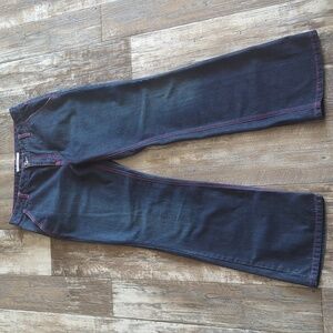 TOMMY HILFIGER bootcut Trouser style jeans dark wash denim pink stitching sz 10